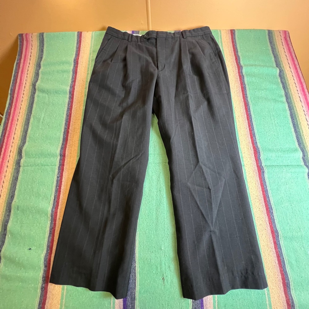 Dress Pants Mens 38S Charcoal Grey Pinstripe Pleated Wide Leg Trousers